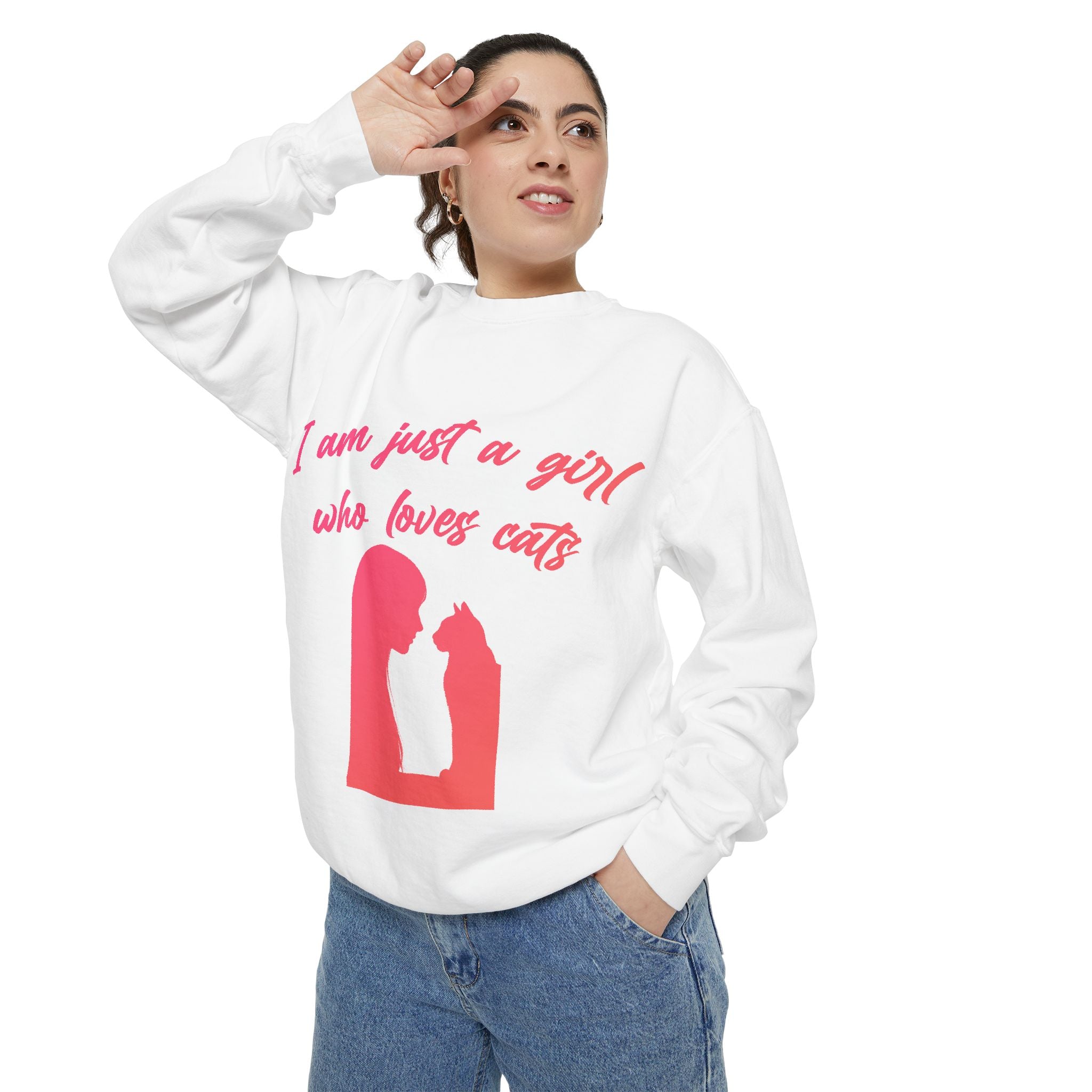 Cat Lover Sweatshirt – “I am just a girl who loves cats” Cozy Crewneck