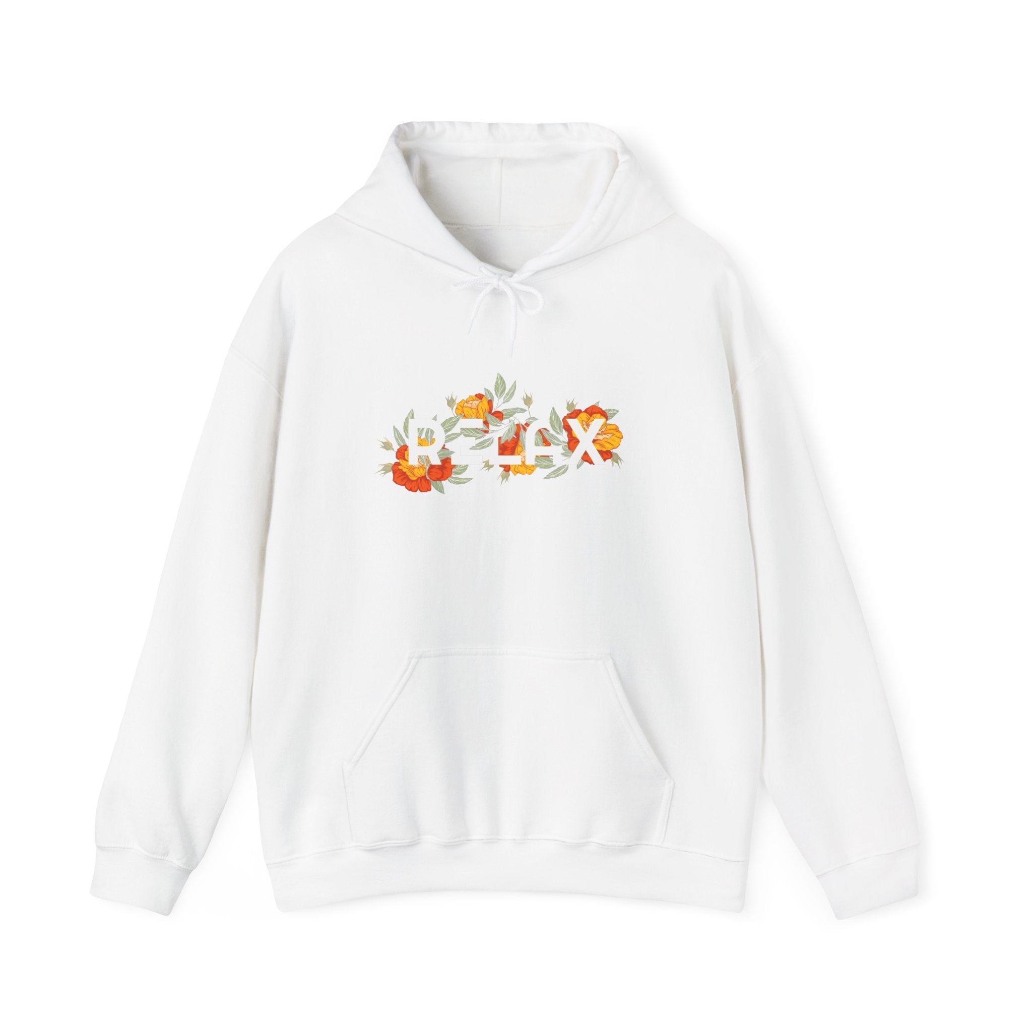 Relax Floral Hoodie — Cozy White Sweatshirt with Autumn Flower Design