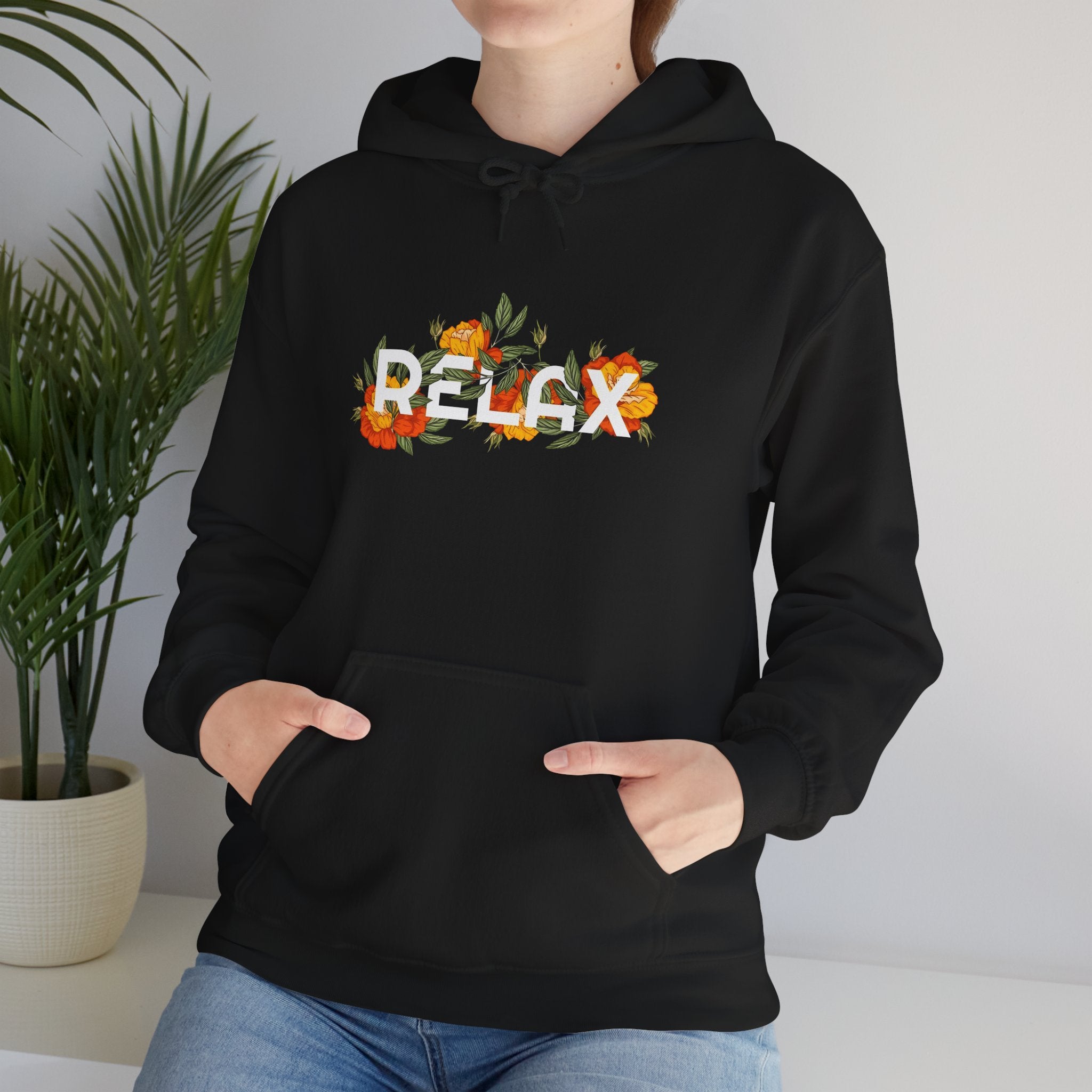 Relax Floral Hoodie — Cozy White Sweatshirt with Autumn Flower Design