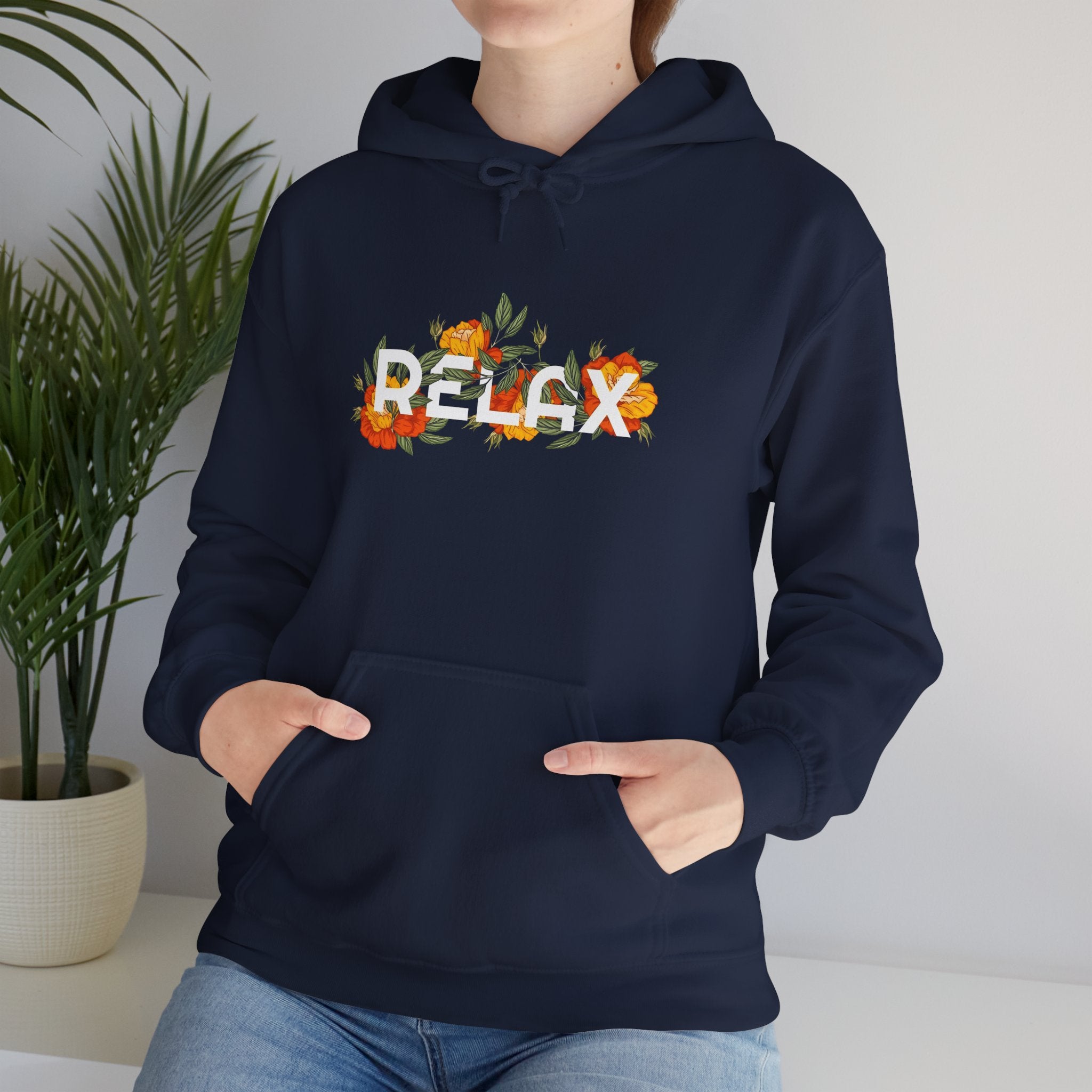Relax Floral Hoodie — Cozy White Sweatshirt with Autumn Flower Design