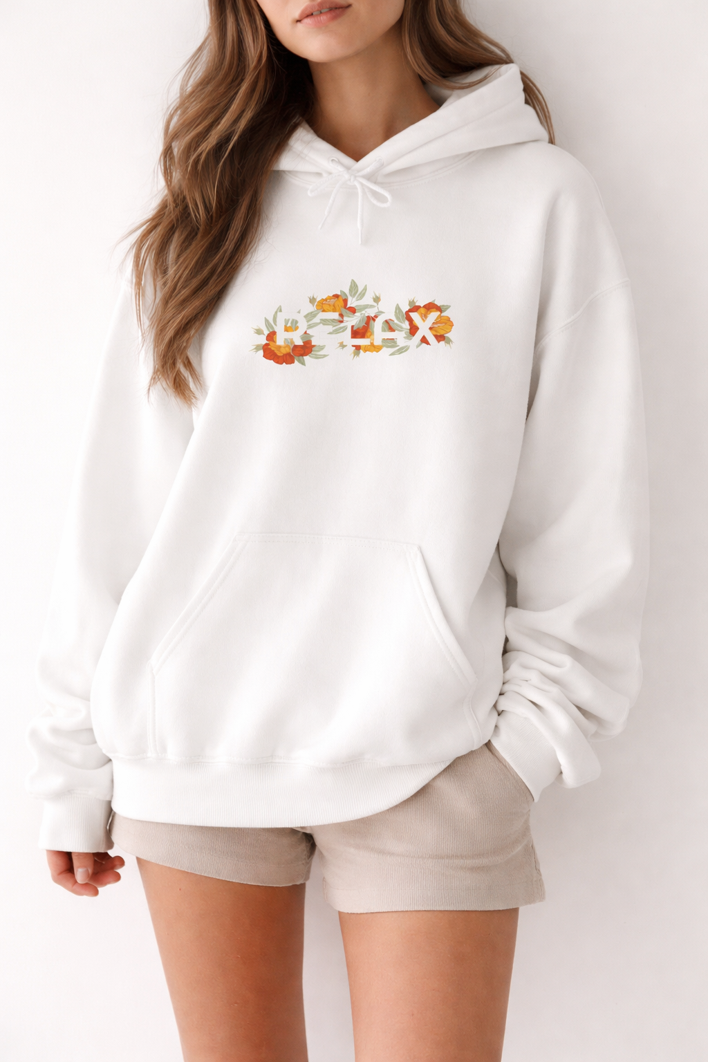 Relax Floral Hoodie — Cozy White Sweatshirt with Autumn Flower Design