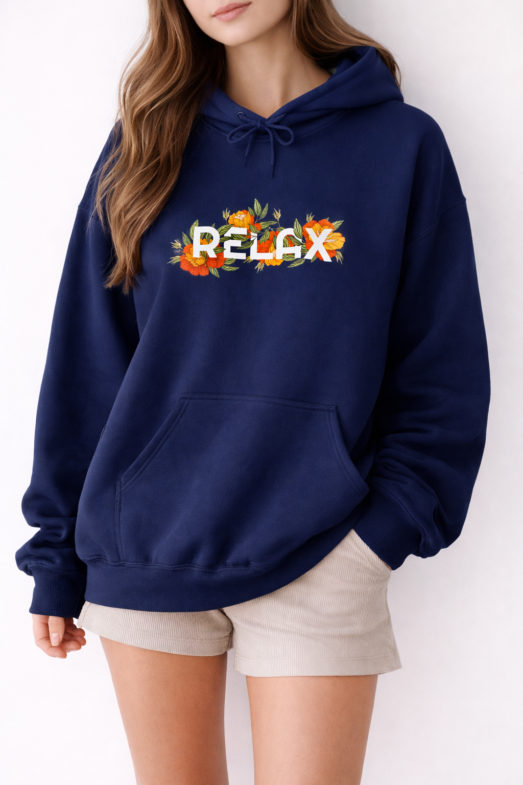 Relax Floral Hoodie — Cozy White Sweatshirt with Autumn Flower Design