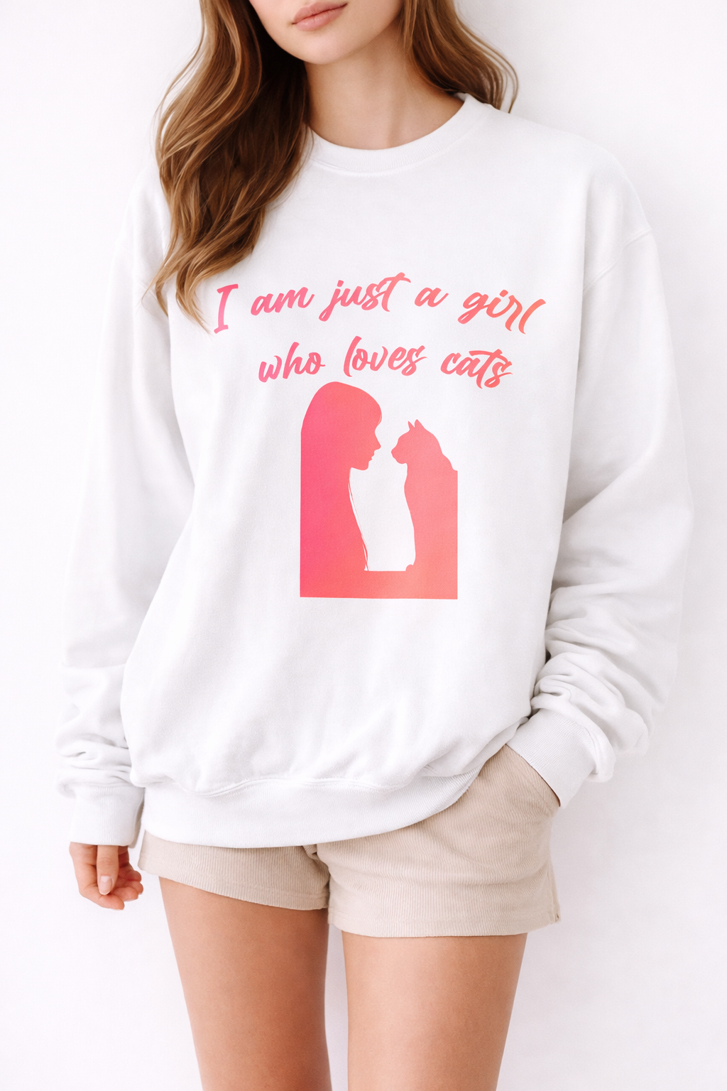 Cat Lover Sweatshirt – “I am just a girl who loves cats” Cozy Crewneck