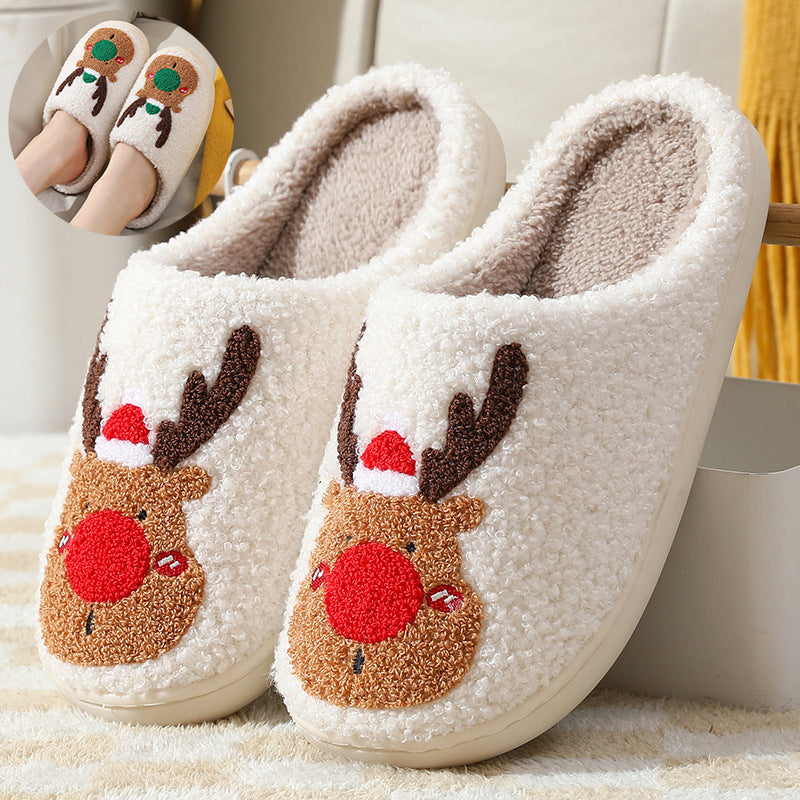 Christmas Winter Home Slippers | Elk Design Soft Cozy Slip-On House Shoes