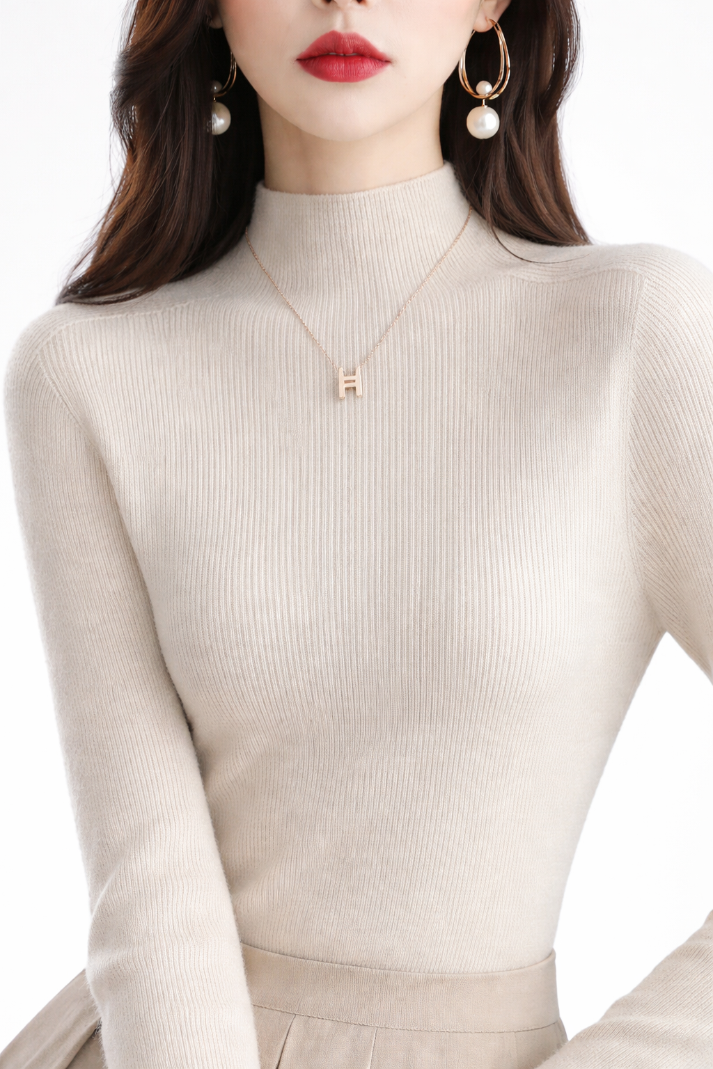 Slim-Fit Half-High Neck Sweater | Figure-Flattering Women’s Knit Top