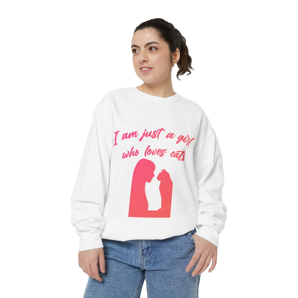 Cat Lover Sweatshirt – “I am just a girl who loves cats” Cozy Crewneck