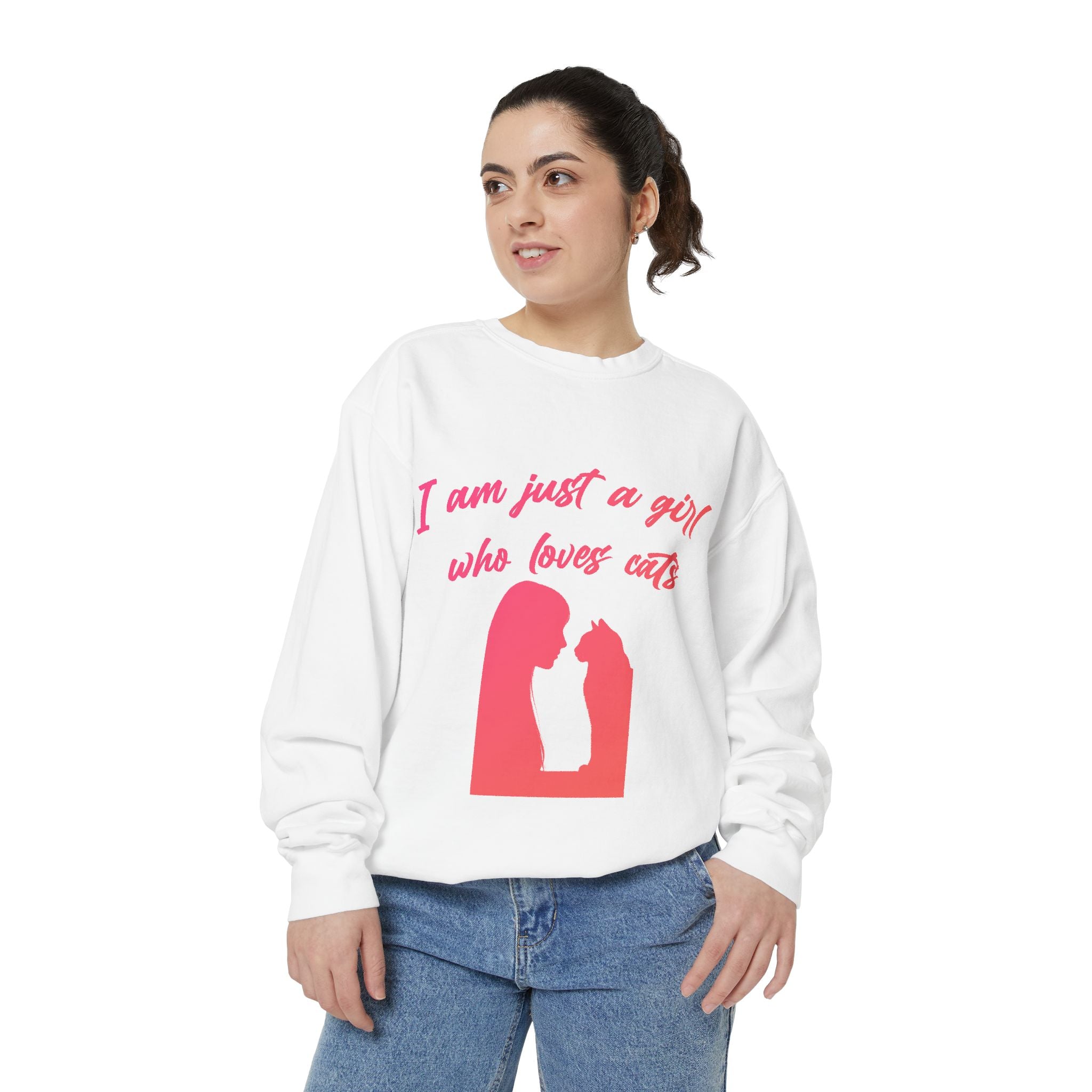 Cat Lover Sweatshirt – “I am just a girl who loves cats” Cozy Crewneck