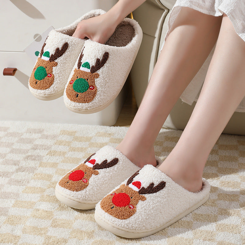 Christmas Winter Home Slippers | Elk Design Soft Cozy Slip-On House Shoes