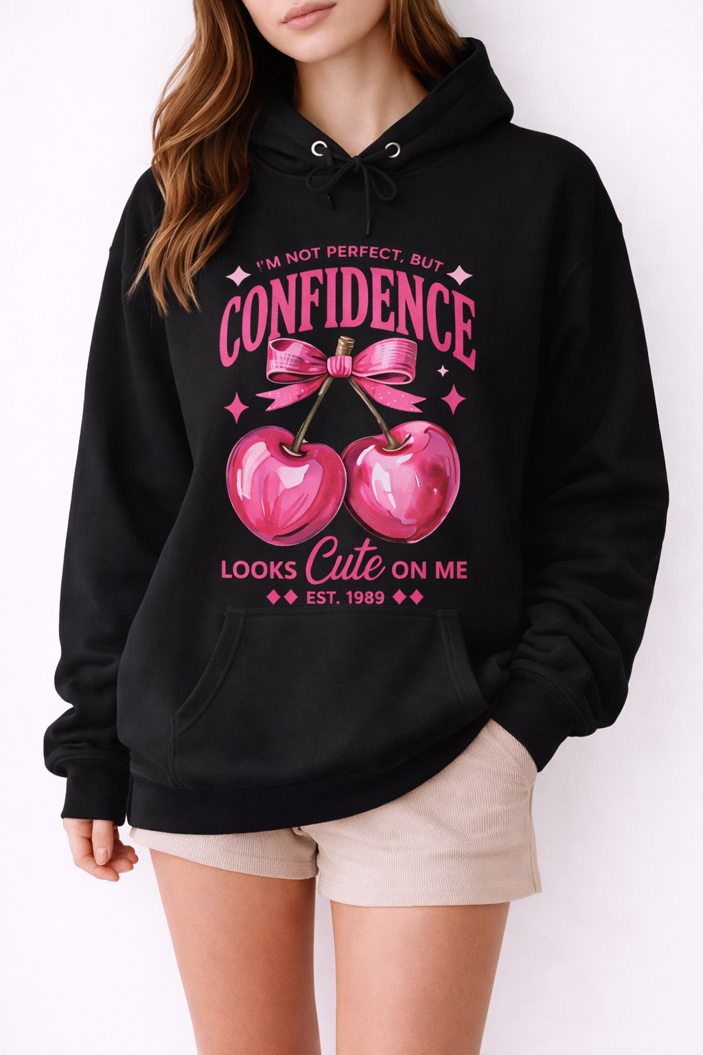 Confidence Looks Cute On Me Graphic Hoodie | Premium Aesthetic Hoodie for Women