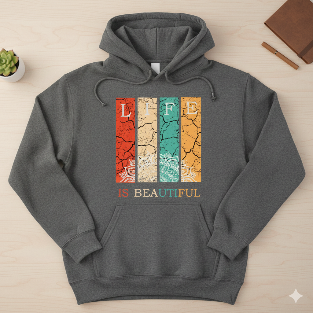 Life Is Beautiful | Vintage Aesthetic Unisex Hoodie | Premium 300 GSM Winter Hoodie for Men & Women