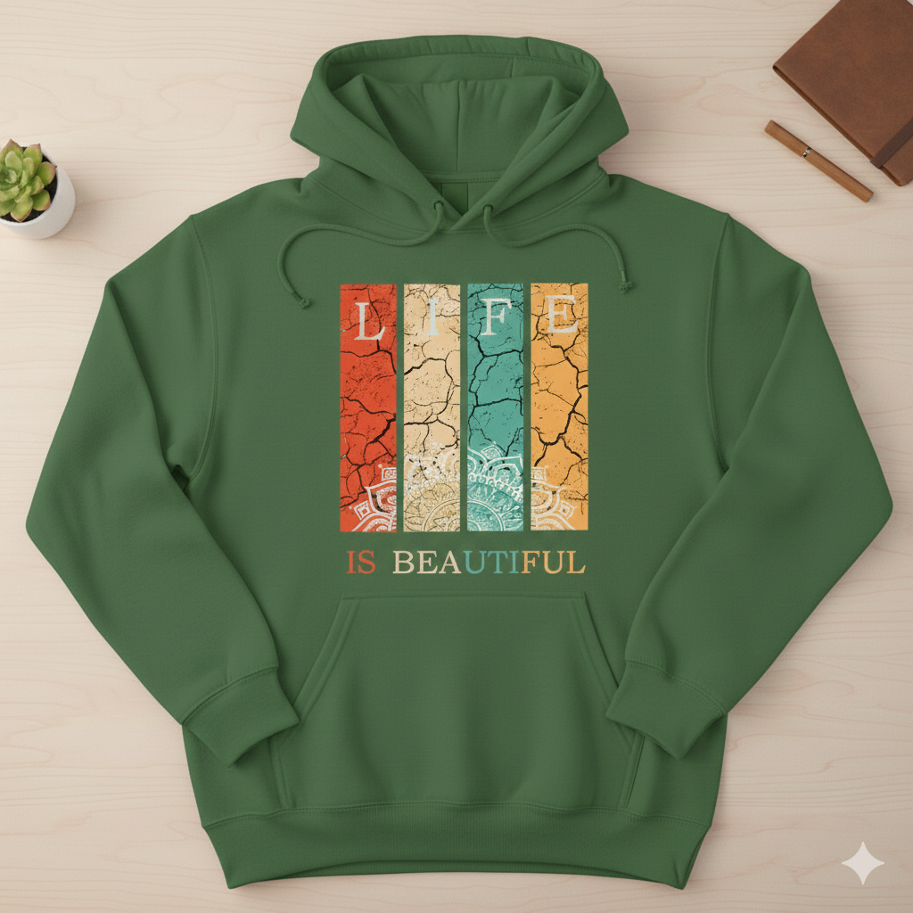 Life Is Beautiful | Vintage Aesthetic Unisex Hoodie | Premium 300 GSM Winter Hoodie for Men & Women