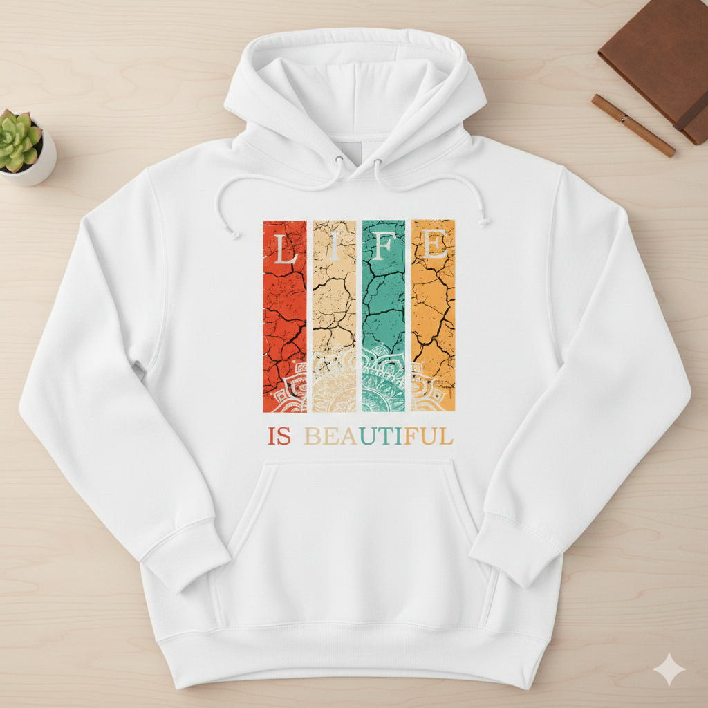 Life Is Beautiful | Vintage Aesthetic Unisex Hoodie | Premium 300 GSM Winter Hoodie for Men & Women