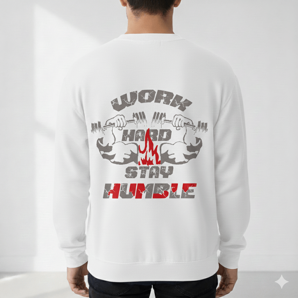 Work Hard Stay Humble Sweatshirt | Gym Motivational Unisex Pullover | 300 GSM Winter Sweatshirt for Men & Women