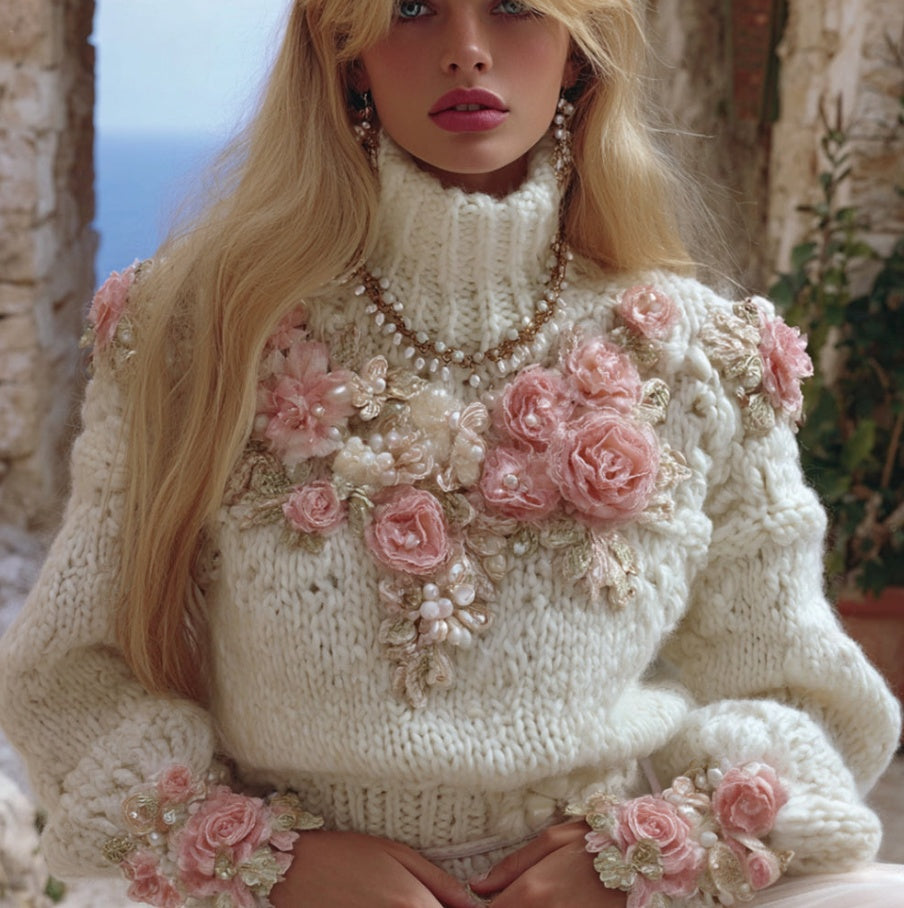 Women’s Turtleneck Sweater with Christmas Tree Print | Festive Knit Winter Sweater