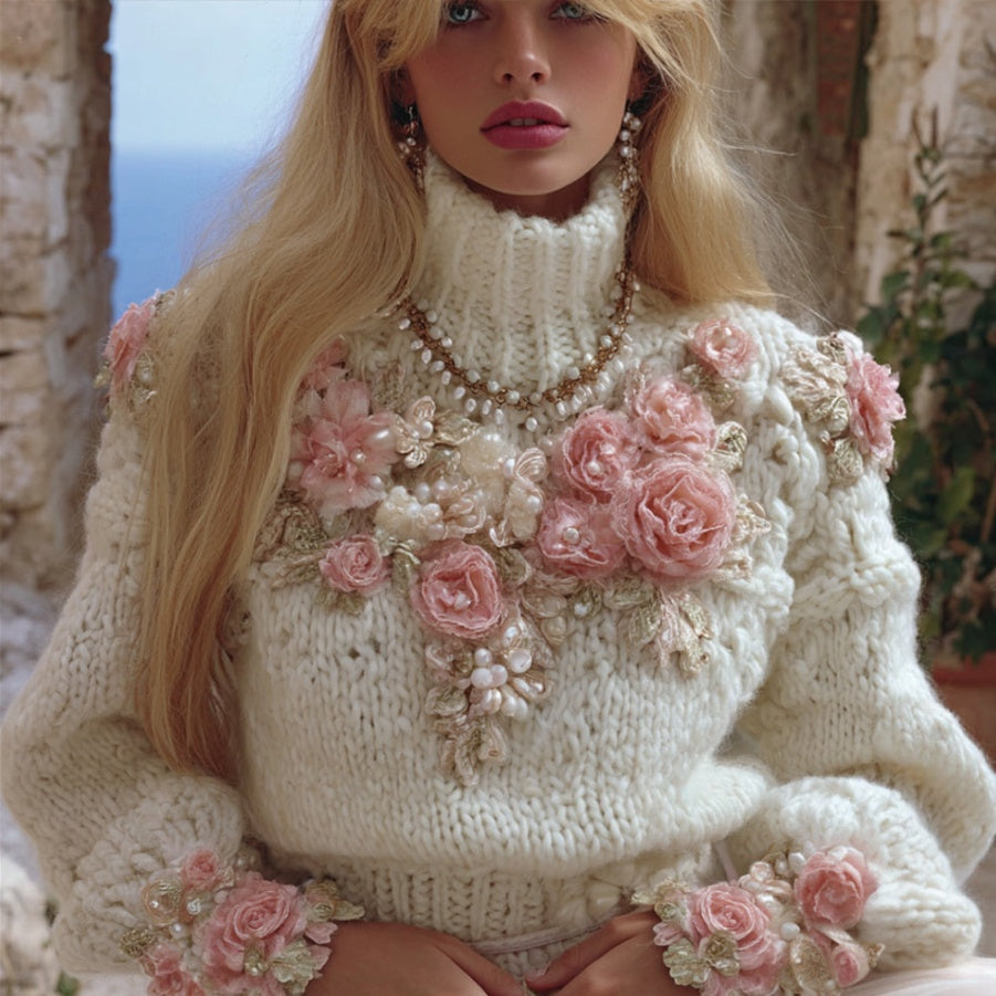 Women’s Turtleneck Sweater with Christmas Tree Print | Festive Knit Winter Sweater