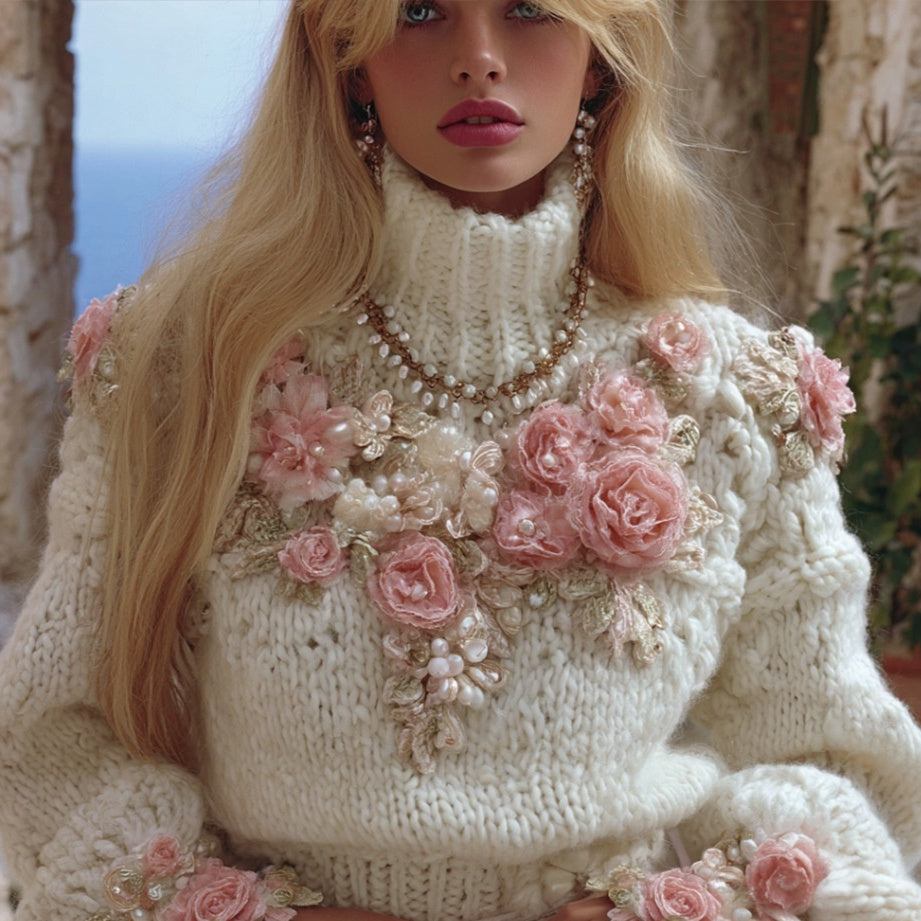 Women’s Turtleneck Sweater with Christmas Tree Print | Festive Knit Winter Sweater